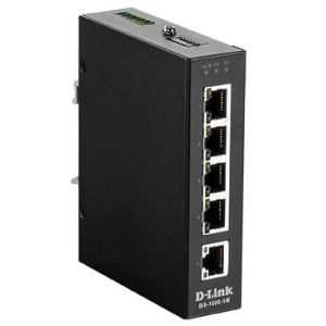 D-Link  DIS-100G-5W 5-Port Unmanaged Industrial Ethernet Switch, Plug-and-play, Fanless, DIN-rail or wall mount